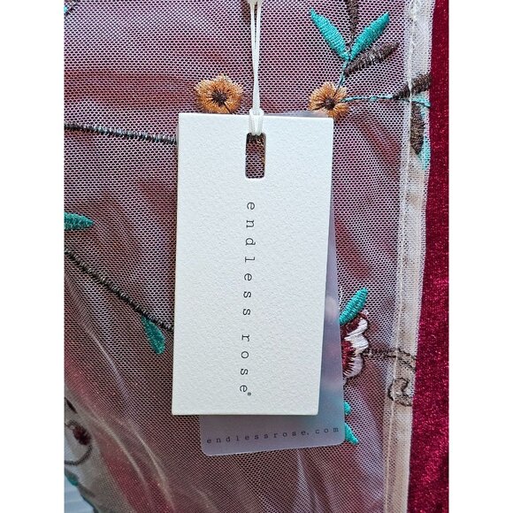 NWT Endless Rose Women's Embroidered Boho Sheer Overlay Midi Dress Sz Xs 2452 - Picture 10 of 16